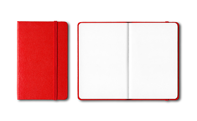 Image showing Red closed and open notebooks isolated on white