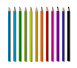 Image showing Set of color wooden pencil collection on white background