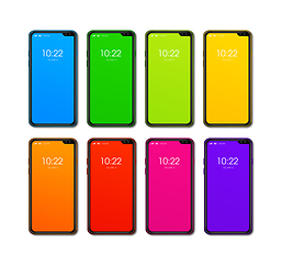 Image showing Rainbow colorful smartphone set isolated on white. 3D render