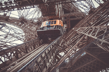 Image showing Eiffel Tower structure and elevator, Paris, France