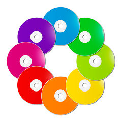 Image showing Colorful rainbow CD - DVD in a circle shape on white background