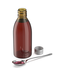 Image showing Bottle and spoon with cough medicine syrup
