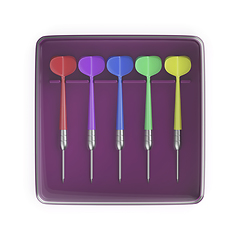 Image showing Plastic box with five colorful darts