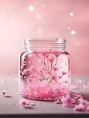 Image showing Fresh Cherry Blooms in Pastel Liquid Dip.