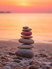 Image showing Tranquil Pebbles at Beach Sunset