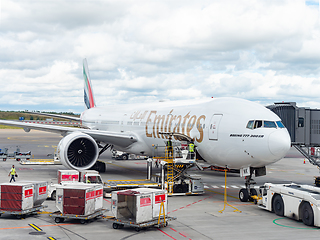 Image showing Emirates Boeing 777-300ER at Oslo Airport, Gardermoen