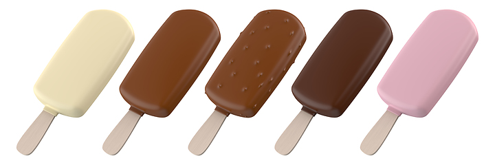 Image showing Group of five chocolate ice creams