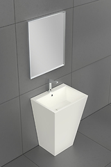 Image showing White pedestal wash basin with silver faucet and mirror