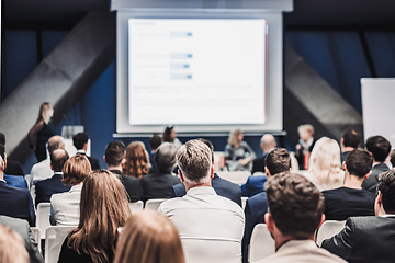 Image showing Round table discussion at business conference event.