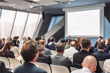 Image showing Round table discussion at business conference meeting event.. Audience at the conference hall. Business and entrepreneurship symposium.