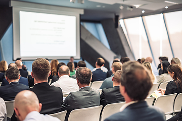 Image showing Round table discussion at business conference event.