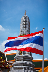 Image showing Thailand flag and Buddhist temple