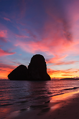 Image showing Sunset on Pranang beach. Railay , Krabi Province Thailand