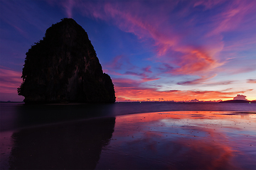 Image showing Sunset on Pranang beach. Railay , Krabi Province Thailand