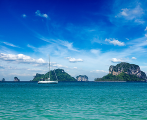 Image showing Tropical sea with yacht and islands. Thailand