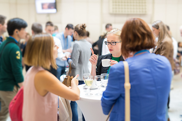 Image showing People interacting during coffee break at medical or scientific conference.