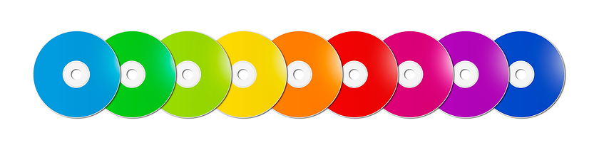 Image showing Colorful rainbow CD - DVD range on white background banner