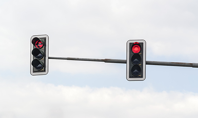 Image showing red overhead traffic light