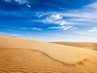 Image showing Desert sand dunes on sunrise