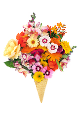 Image showing Surreal Creative Ice Cream Waffle Cone with Summer Flowers