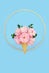 Image showing Rose Flower Bizarre Ice Cream Cone Minimal Design