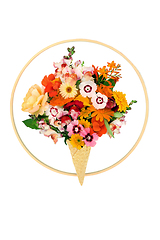 Image showing Surreal Ice Cream Waffle Cone Summer Flowers Symbol