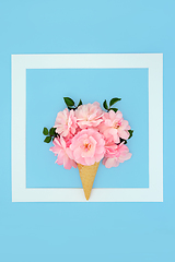 Image showing Rose Flower Surreal Ice Cream Cone Background