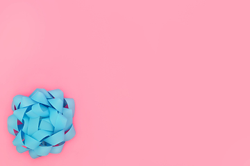 Image showing Blue Rosette Bow on Contrast Pink Background