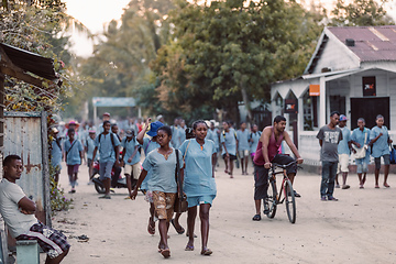 Image showing Malagasy students on Maroantsetra street, Madagascar