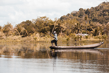 Image showing Native Malagasy fishermen fishing on river, Madagascar