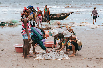 Image showing Native Malagasy fishermen fishing on sea, Madagascar