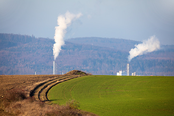 Image showing Smoke emission from factory pipes