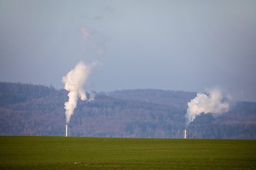 Image showing Smoke emission from factory pipes