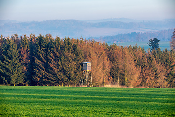 Image showing Wooden Hunters High Seat, hunting tower