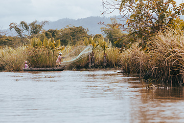 Image showing Native Malagasy fishermen fishing on river, Madagascar