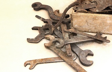 Image showing Collection of old rusty wrenche