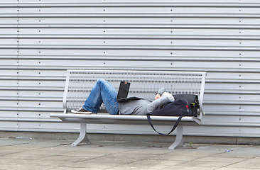 Image showing Tired man taking a break