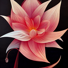 Image showing Watercolor pink lily flower on black background. 