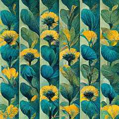 Image showing Teal and yellow abstract flower pattern for prints, wall art, co