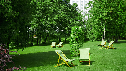 Image showing Rest chairs in the garden. Resort concept