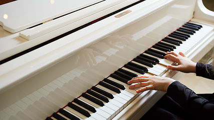 Image showing Womans hands on the keyboard of the piano closeup