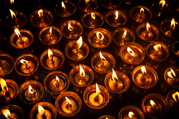 Image showing Burning candles in Tibetan Buddhist temple