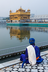 Image showing Unidentifiable Seekh Nihang warrior meditating at Sikh temple Ha