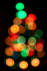 Image showing Christmas Tree, Unfocused Colorful Lights Background