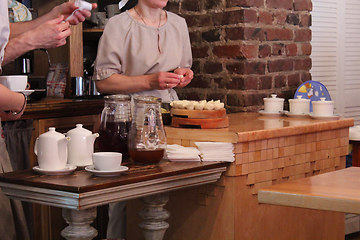 Image showing woman makes varenykies in Ukrainian restaurant