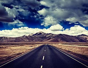 Image showing Road on plains in Himalayas with mountains