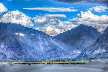 Image showing Sand dunes. Nubra valley, Ladakh, India