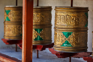 Image showing Buddhist prayer wheels. Diskit, Ladakh