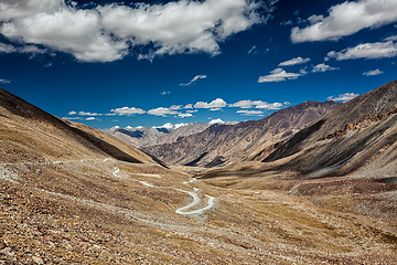 Image showing Karakoram Range and road in valley, Ladakh, India