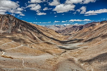 Image showing Karakoram Range and road in valley, Ladakh, India